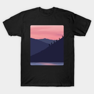 Sunset Mountains landscape, climber, mountaineering, nature colorful, blue, pinkl, nature lovers T-Shirt